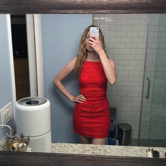 Red Topshop Lace Bodycon Mini Dress• EUC - Picture 12 of 12